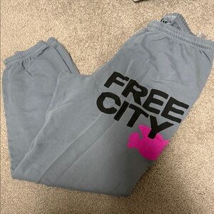 Freecity Gray Sweatpants with Pink Logo